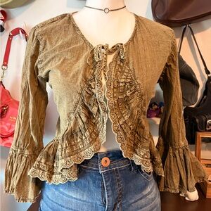 PAPER FACE vintage Women's Lace Trim Ruffle Top *free people INSPIRED*
